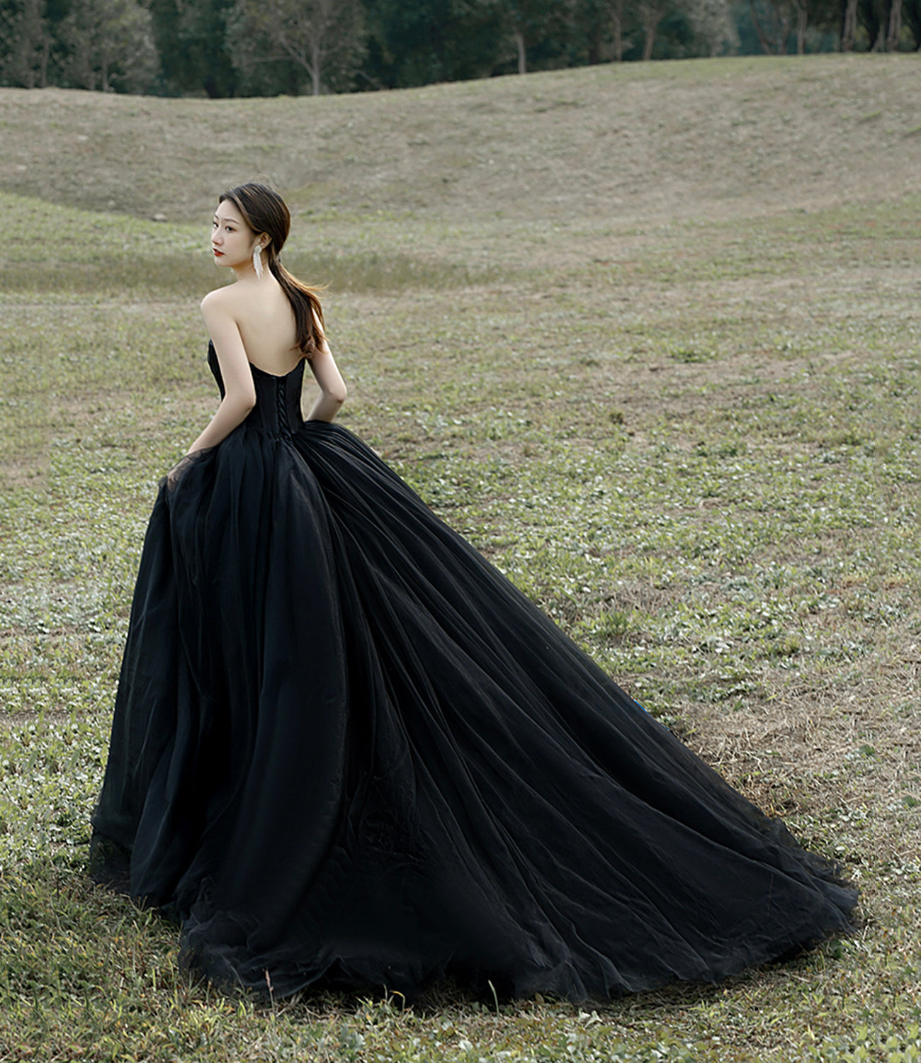 Black tulle long ball gown dress evening gown 10305
