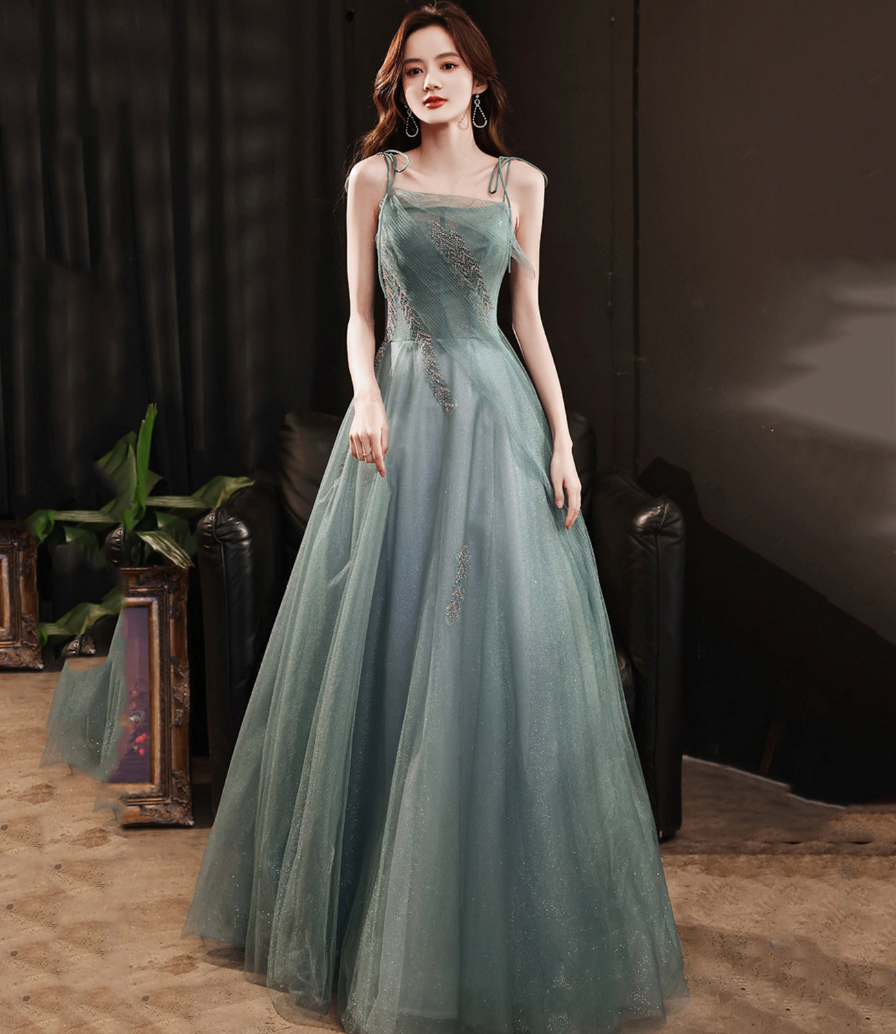 Cute tulle long A line prom dress evening dress 8781