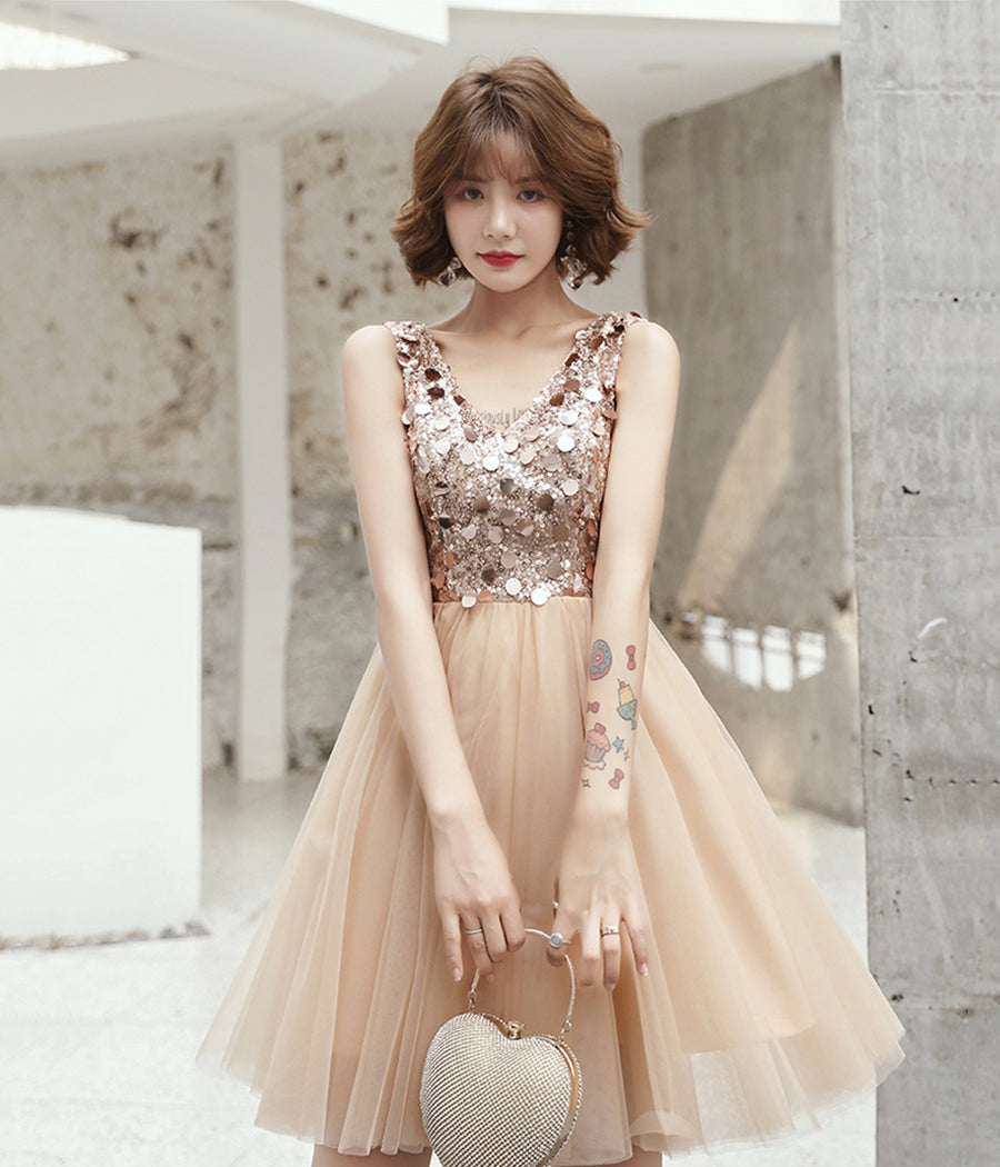 Cute tulle sequins short prom dress party dress 8301