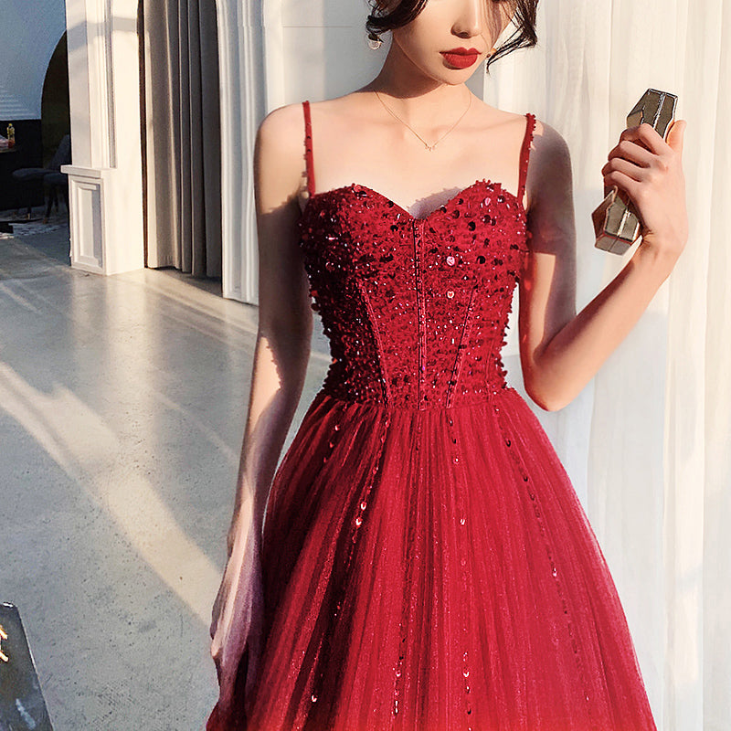 Cute sweetheart neck tulle beads long prom dress, formal dress 7965