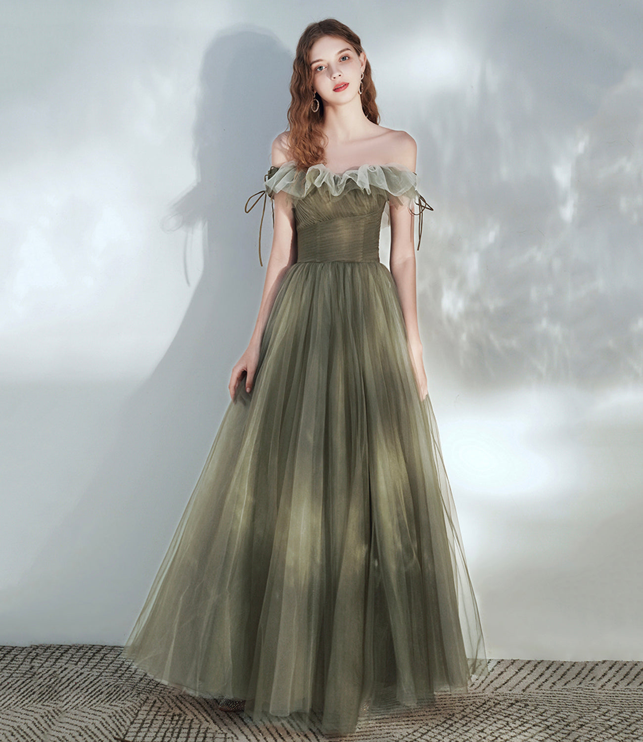 Cute tulle long A line prom dress evening dress 8632