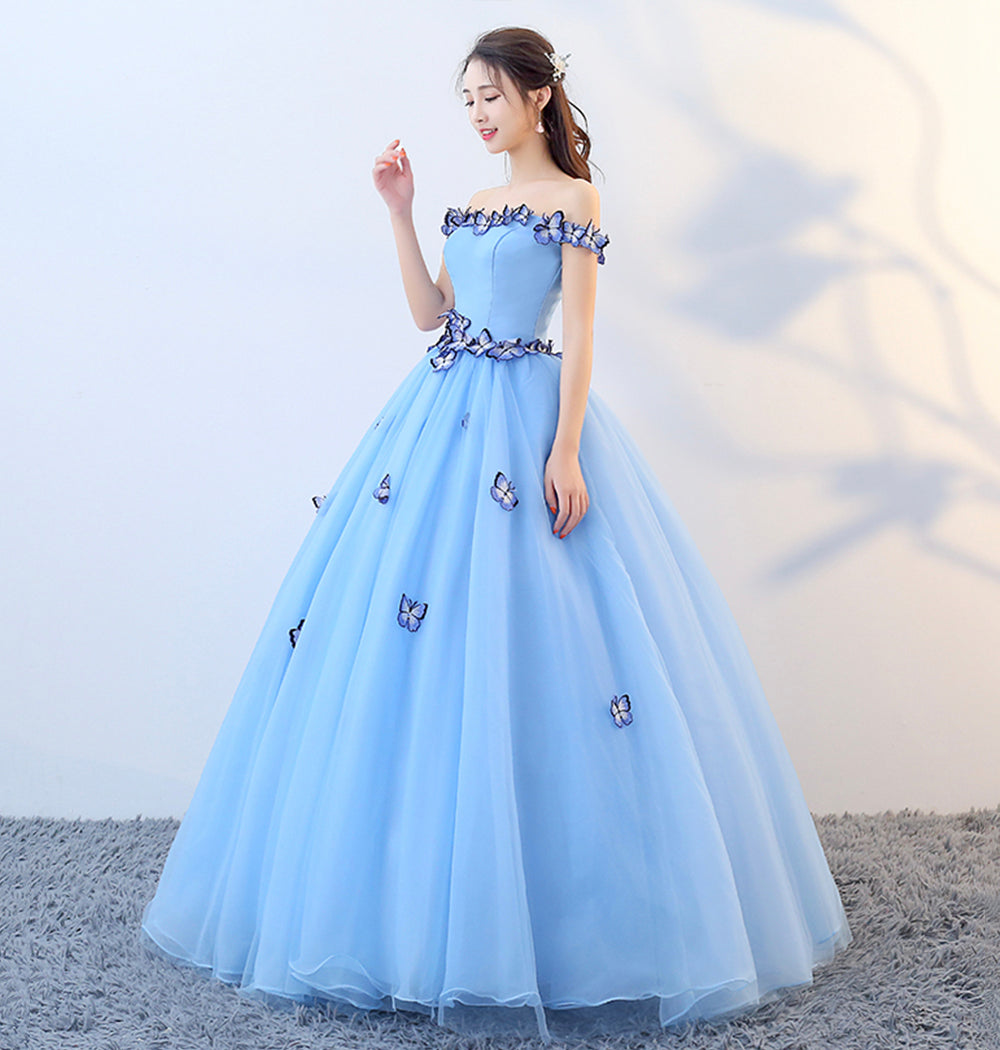 Blue tulle long ball gown dress formal dress 8627