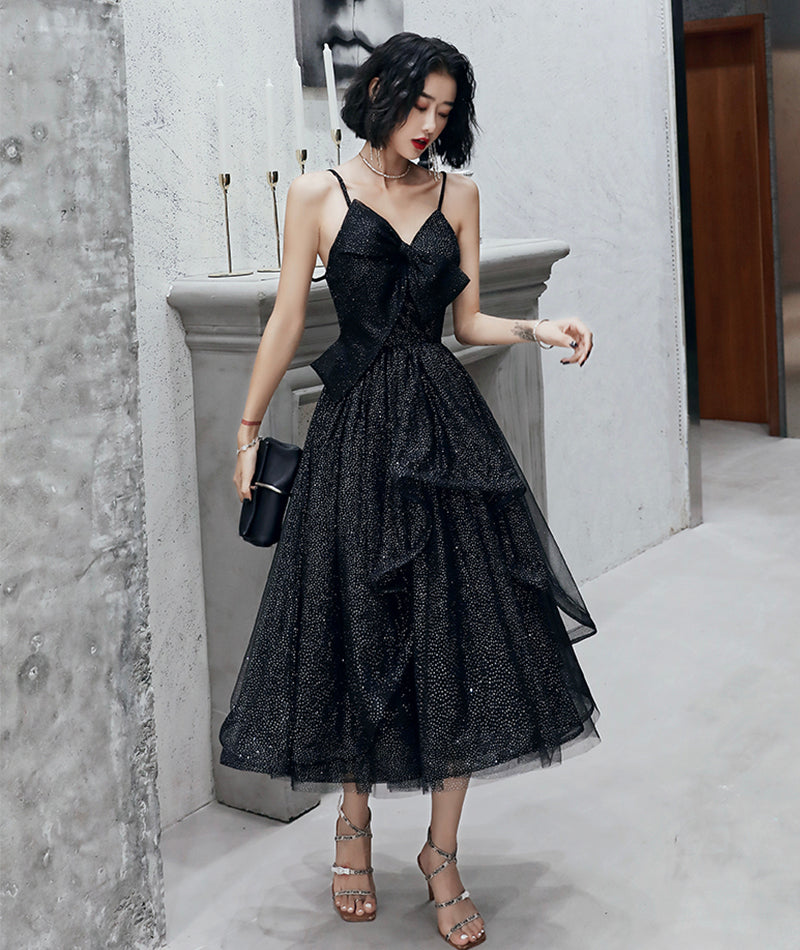 Black tulle short prom dress black evening dress 8407