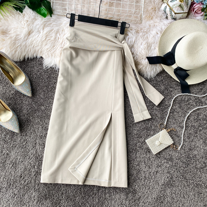 Versatile side slit skirt women's medium length high waist slim one-step skirt 11301