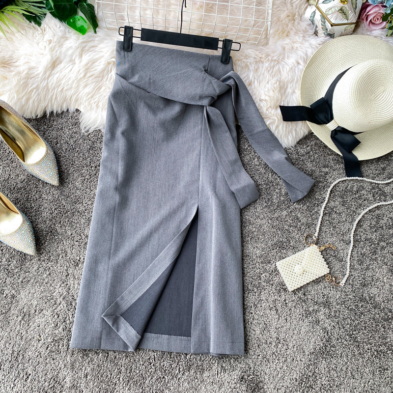 Versatile side slit skirt women's medium length high waist slim one-step skirt 11301
