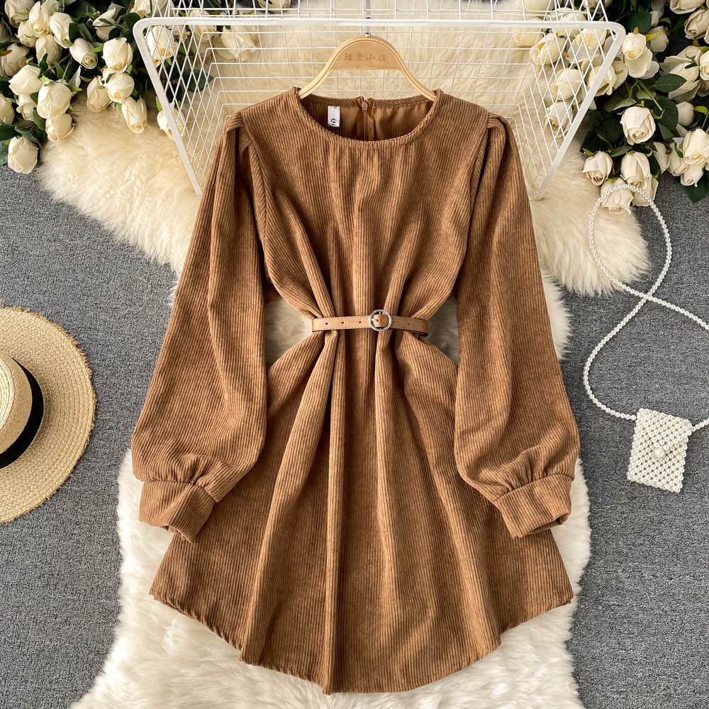 Simple Corduroy Long Sleeve Dress Fashion Dress 10887