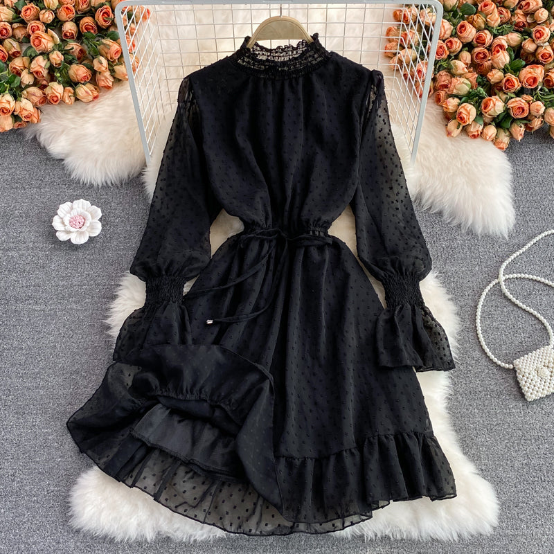 Cute A Line Long Sleeve Dress Black Dress 10833
