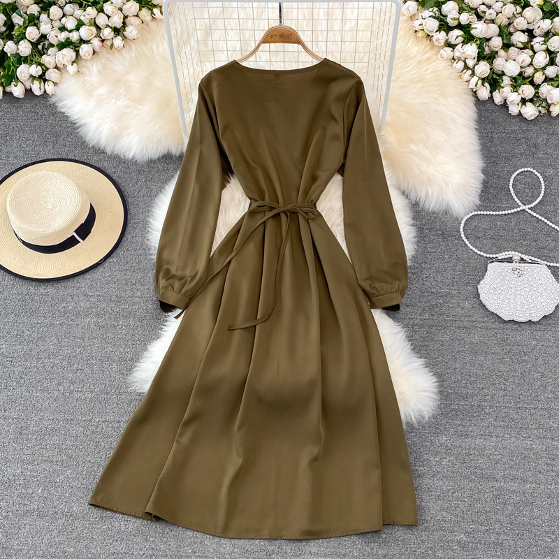 Simple V Neck Long Sleeve Dress Fashion Dress 10874