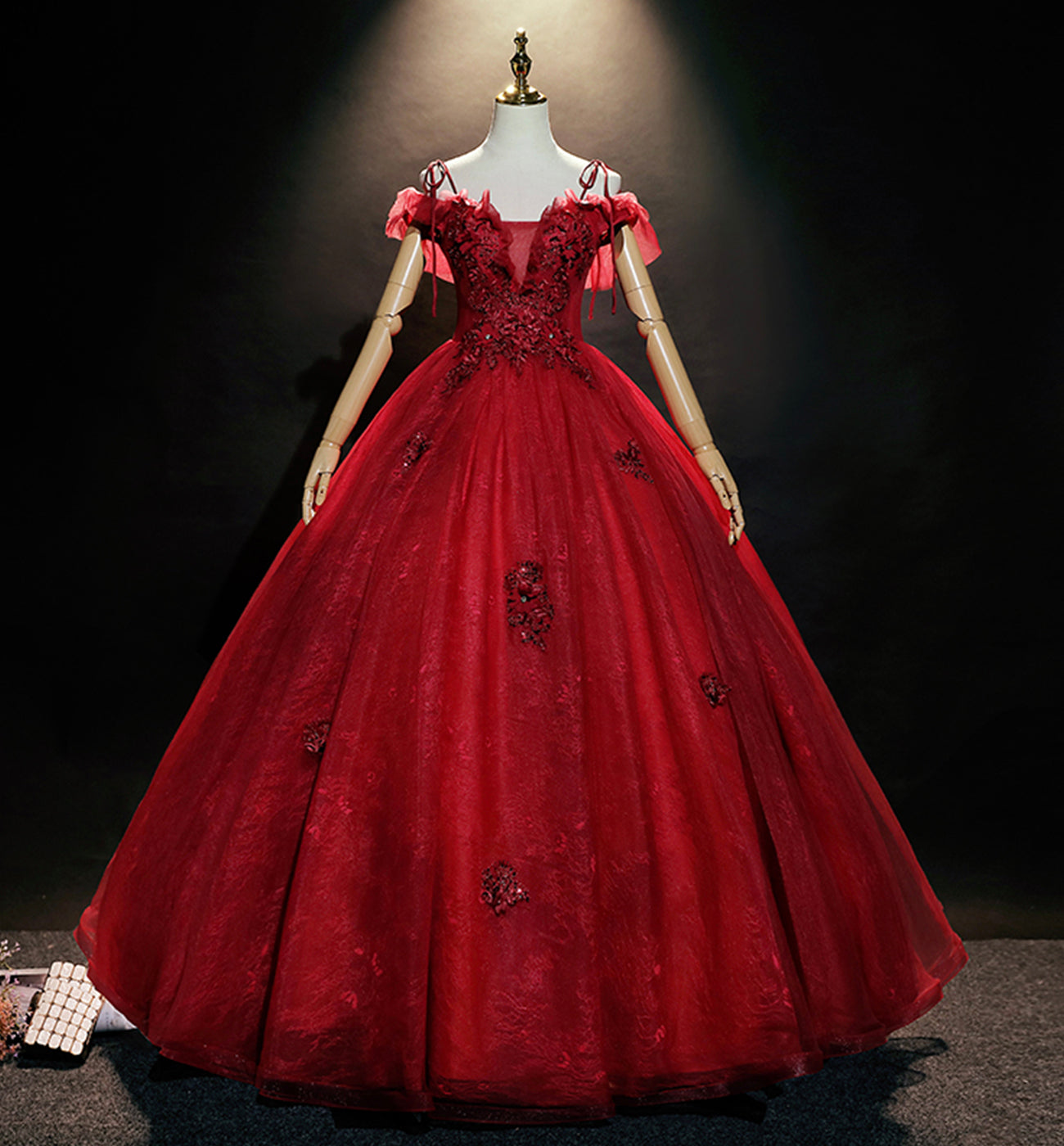 Burgundy lace long ball gown dress formal dress 8618