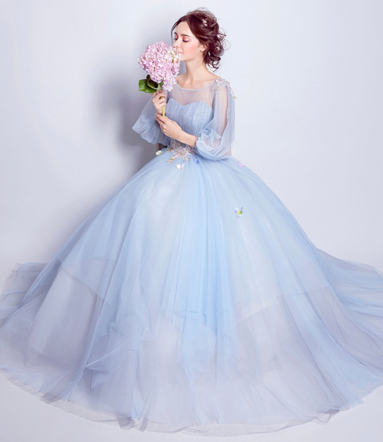 Blue tulle sequins long ball gown dress blue evening dress 10360