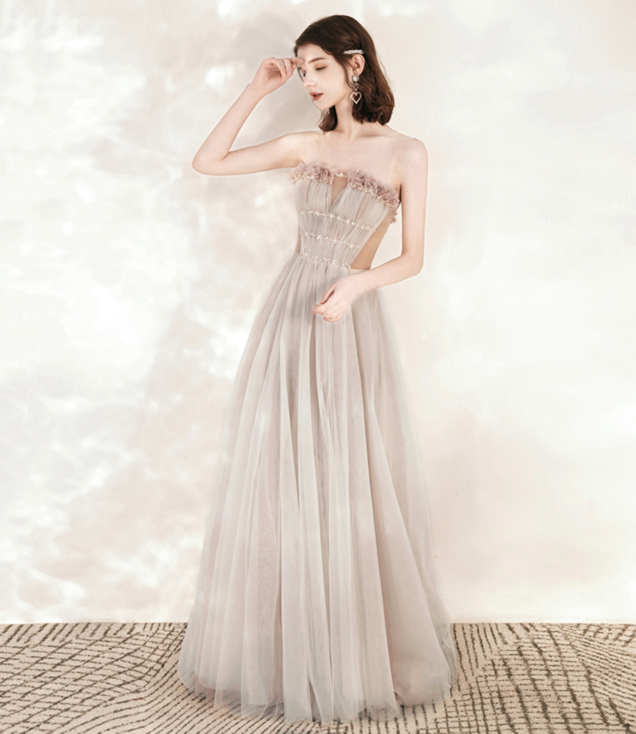 Cute tulle long A line prom dress evening dress 10544
