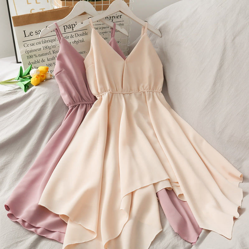 Cute V Neck Irregular Short Dress A Line Fashion Dress 10675