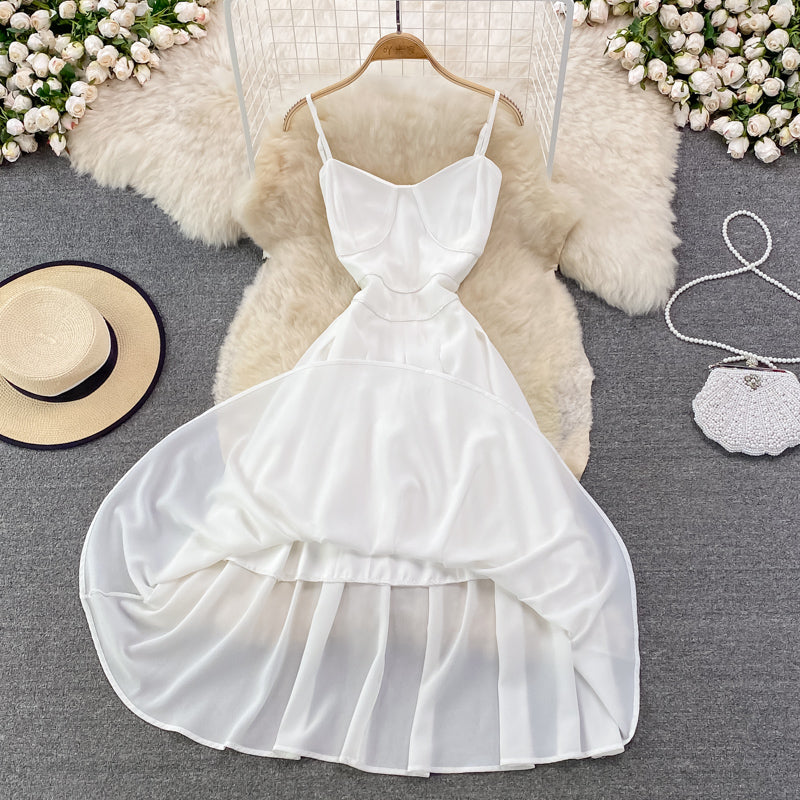 White Chiffon A Line Short Dress Fashion Dress 10896