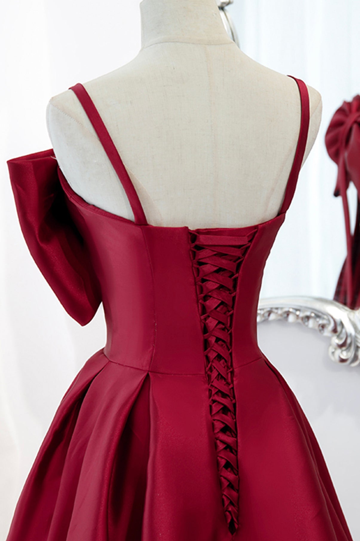 Burgundy satin long A line prom dress evening dress 8825