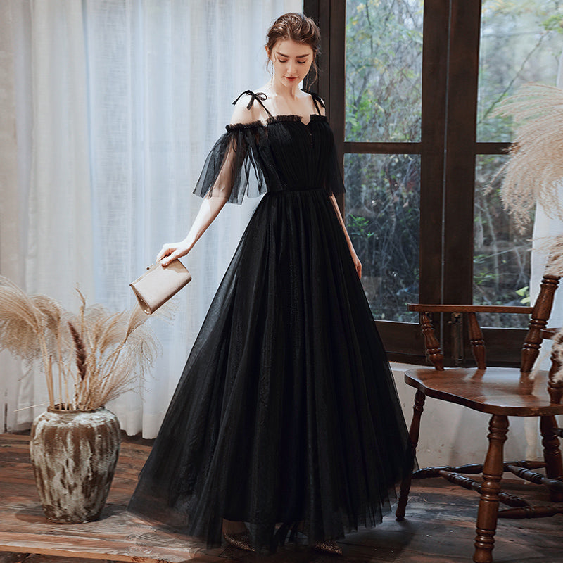 Black tulle long prom dress formal dress 8367