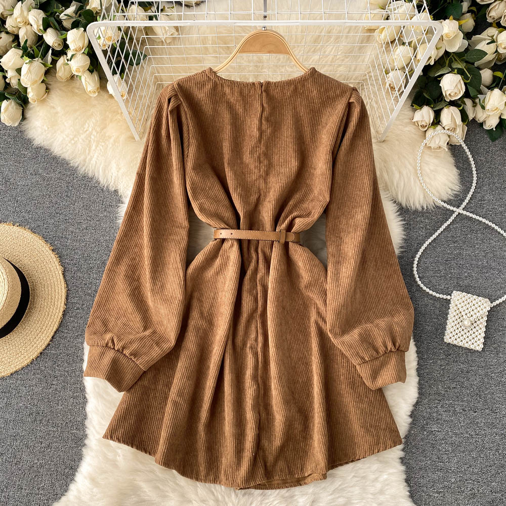 Simple Corduroy Long Sleeve Dress Fashion Dress 10887