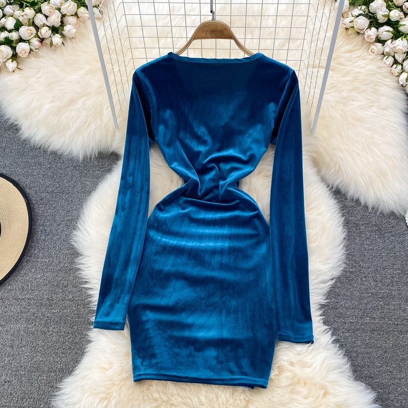 Sexy V Neck Velvet Long Sleeve Dress Fashion Dress 10864