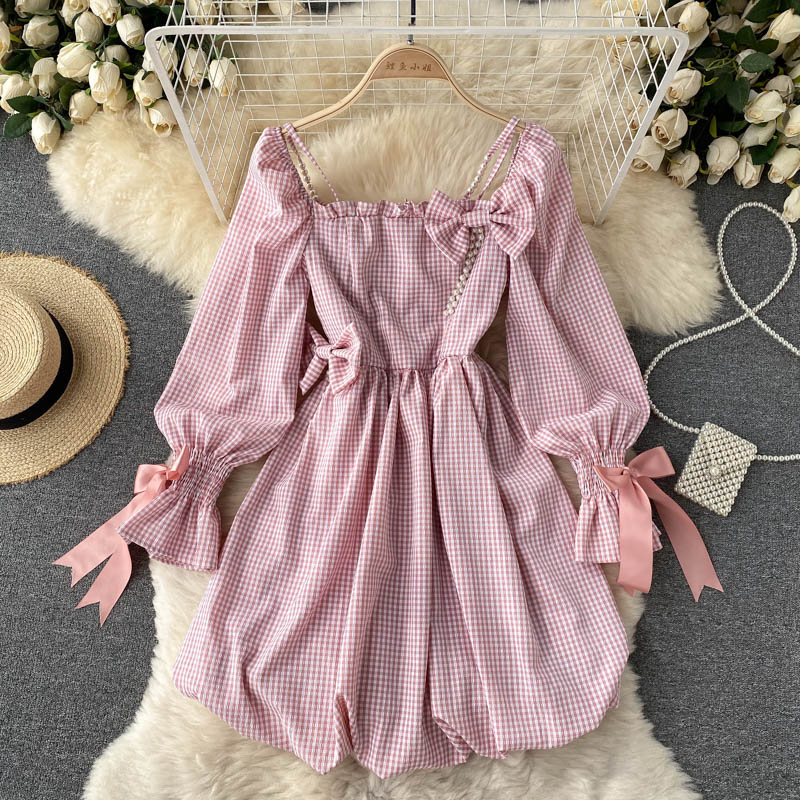 Cute Plaid Long Sleeve Dress Fashion Dress 10907