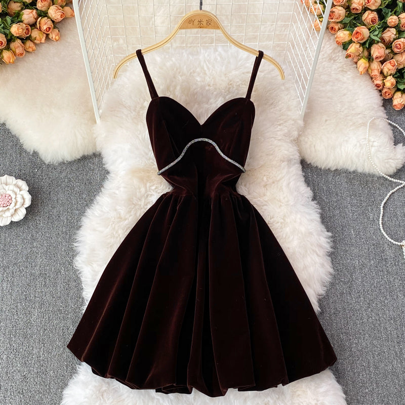 Cute V Neck Velvet Short Dress Fashion Dress 10854