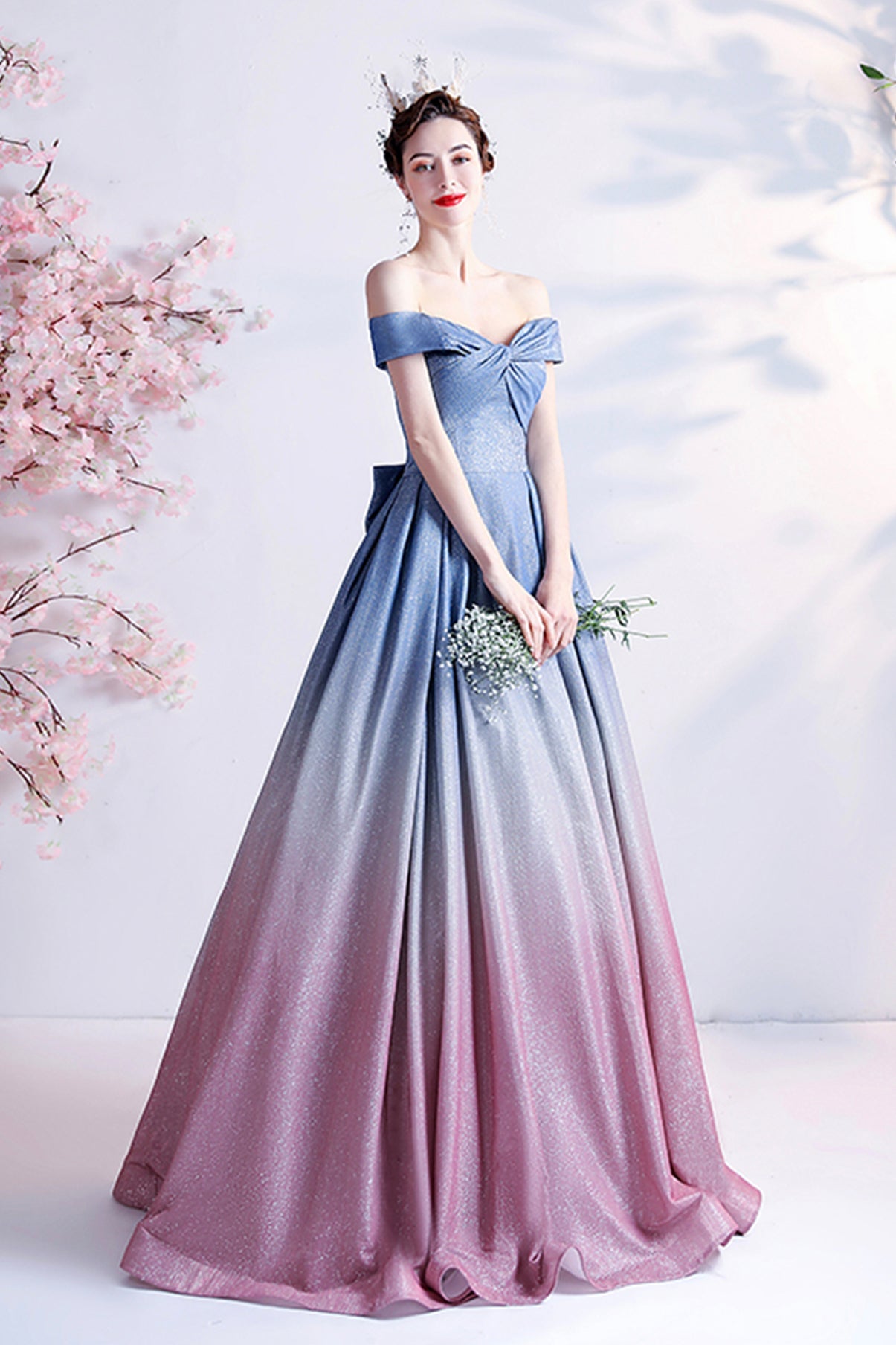 Stylish blue gradient long A line prom dress blue evening dress 8772