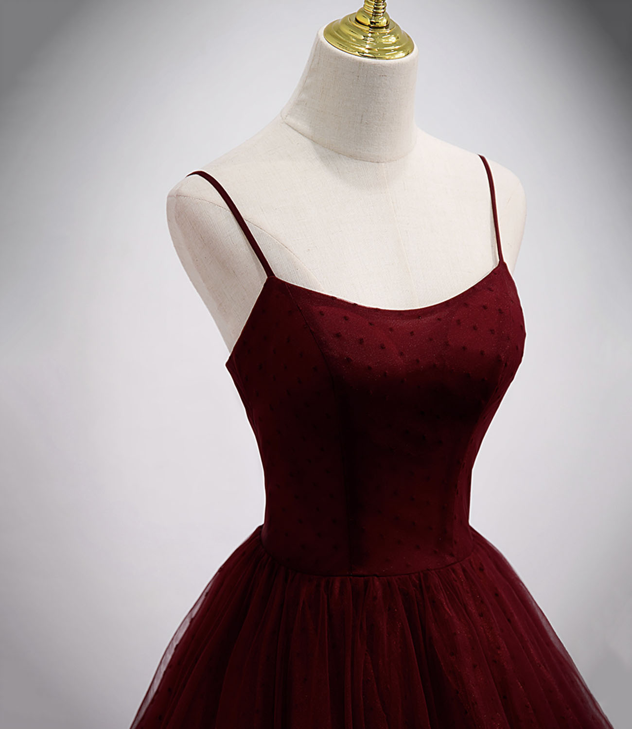 Burgundy tulle long prom dress two pieces evening dress 10328