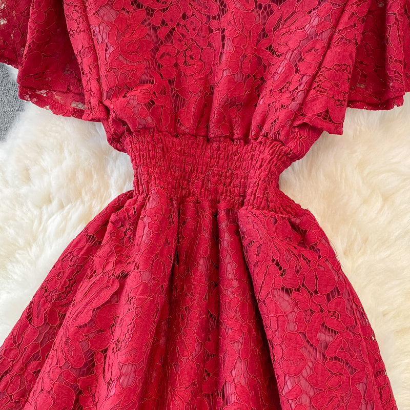 Cute V Neck Lace A Line Dress Fashion Dress 10919