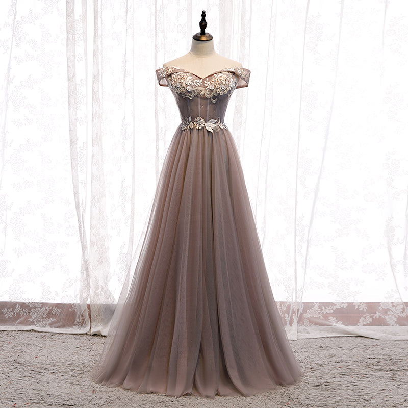 Elegant tulle lace long prom dress 8320