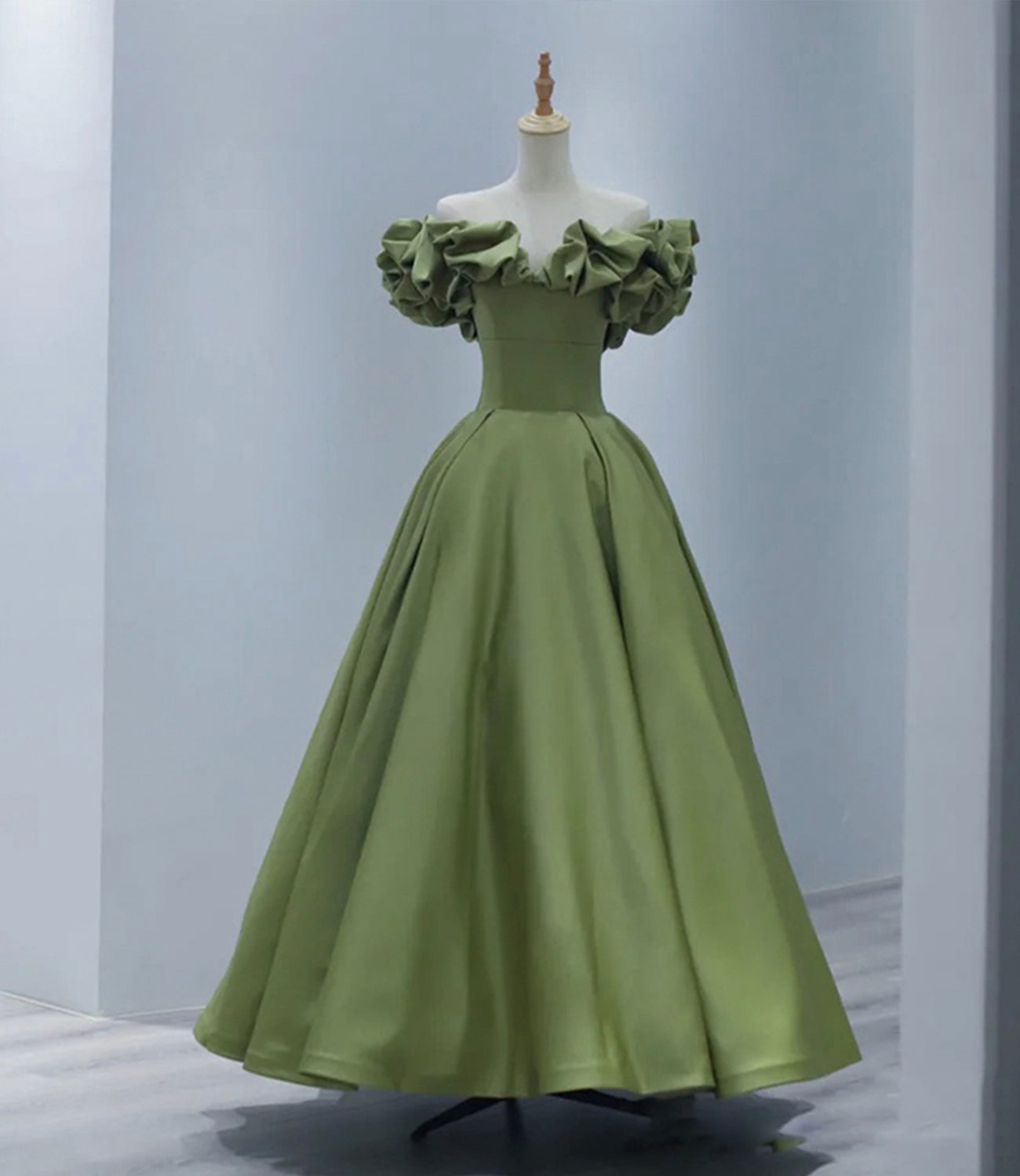 Green satin long A line prom dress evening dress 8816