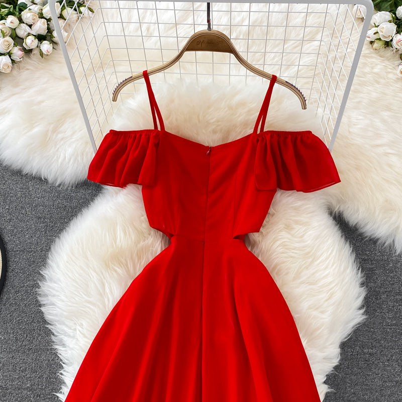 Red Chiffon A Line Short Dress Fashion Dress 10762