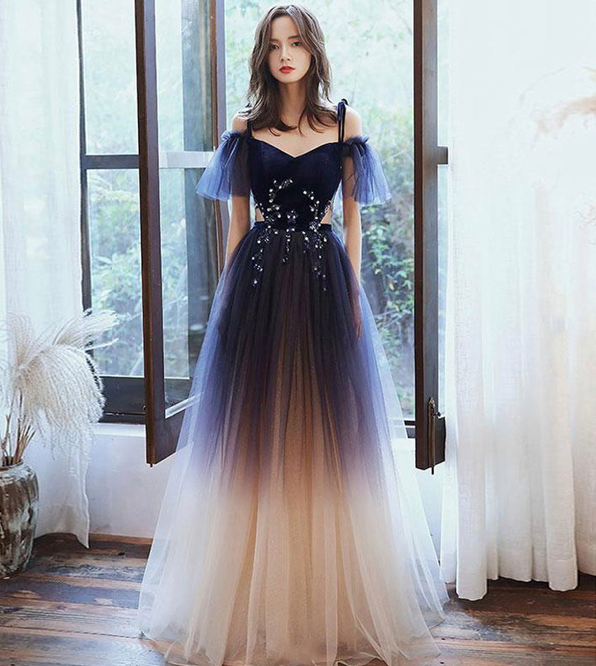 Stylish velvet tulle long prom dress evening dress 8402