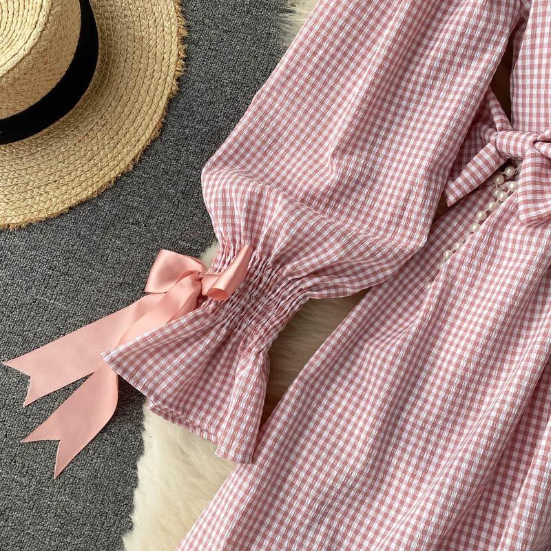Cute Plaid Long Sleeve Dress Fashion Dress 10907