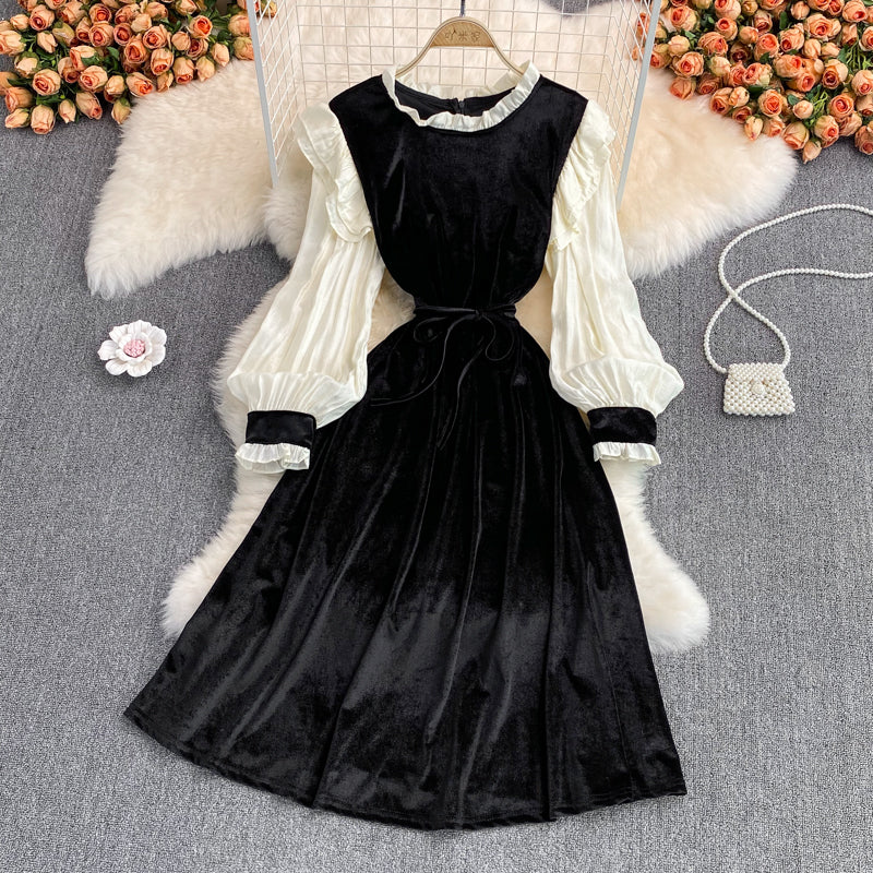 Black Velvet Long Sleeve Dress Fashion Dress 10954
