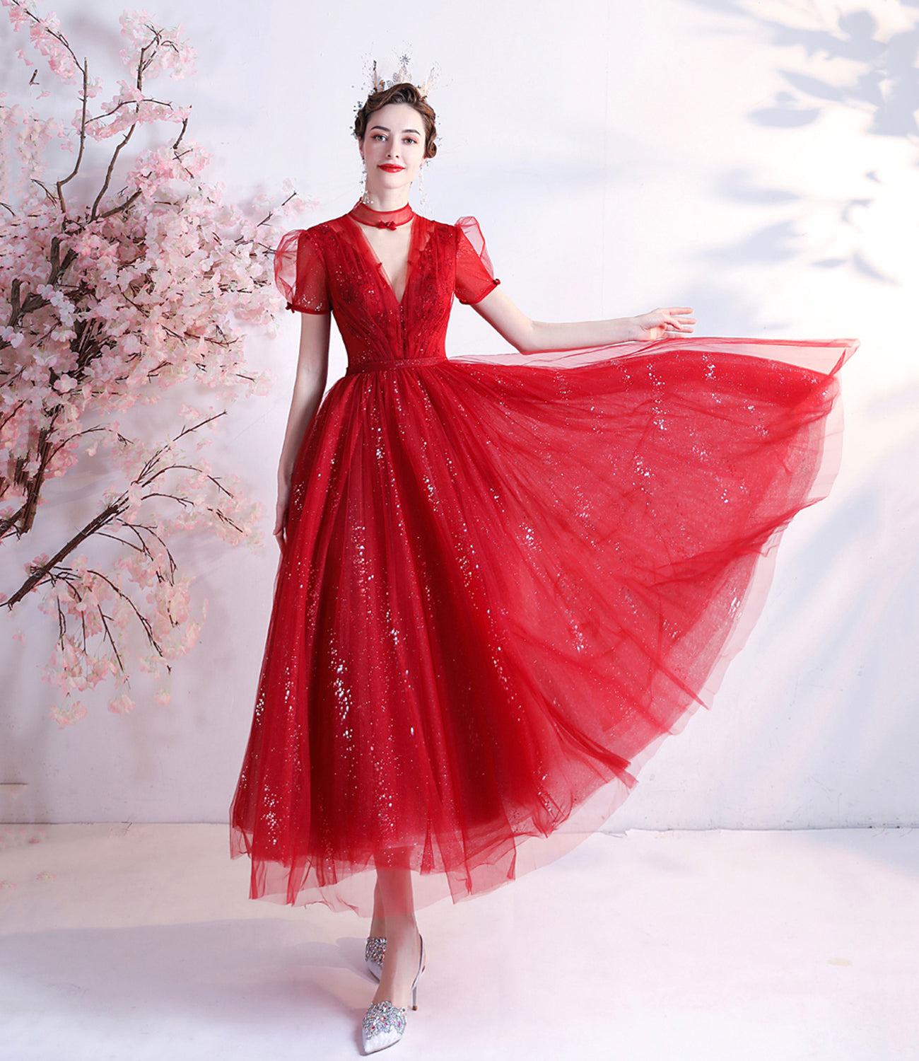 Red tulle short prom dress red homecoming dress 10353