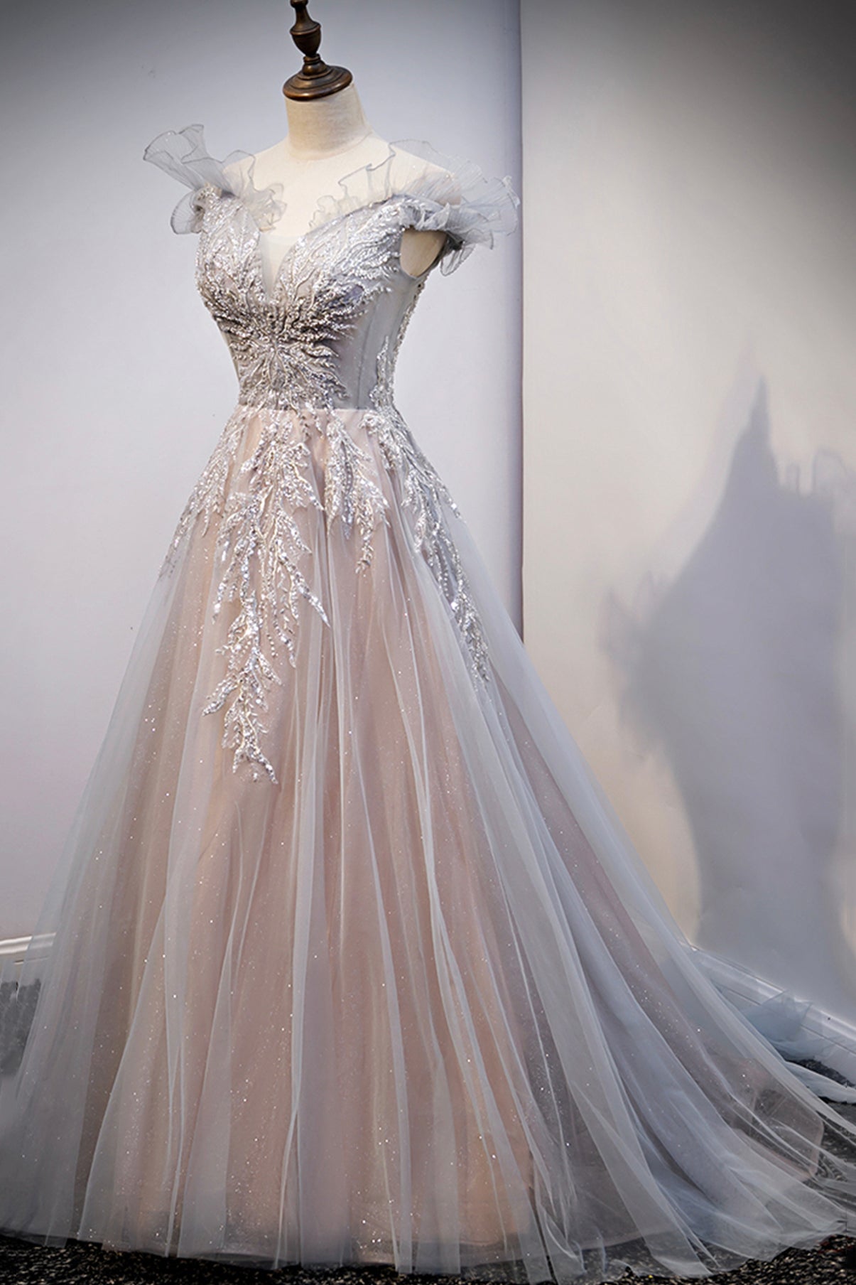 Cute lace long A line prom dress evening dress 8726