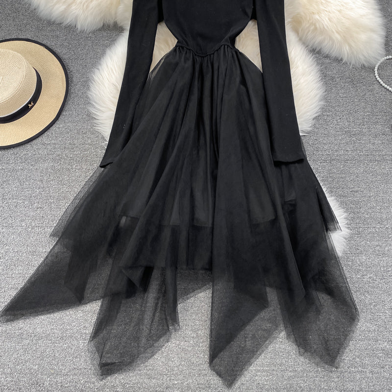 Black Irregular Long Sleeve Off Shoulder Dress Fashion Dress 10872