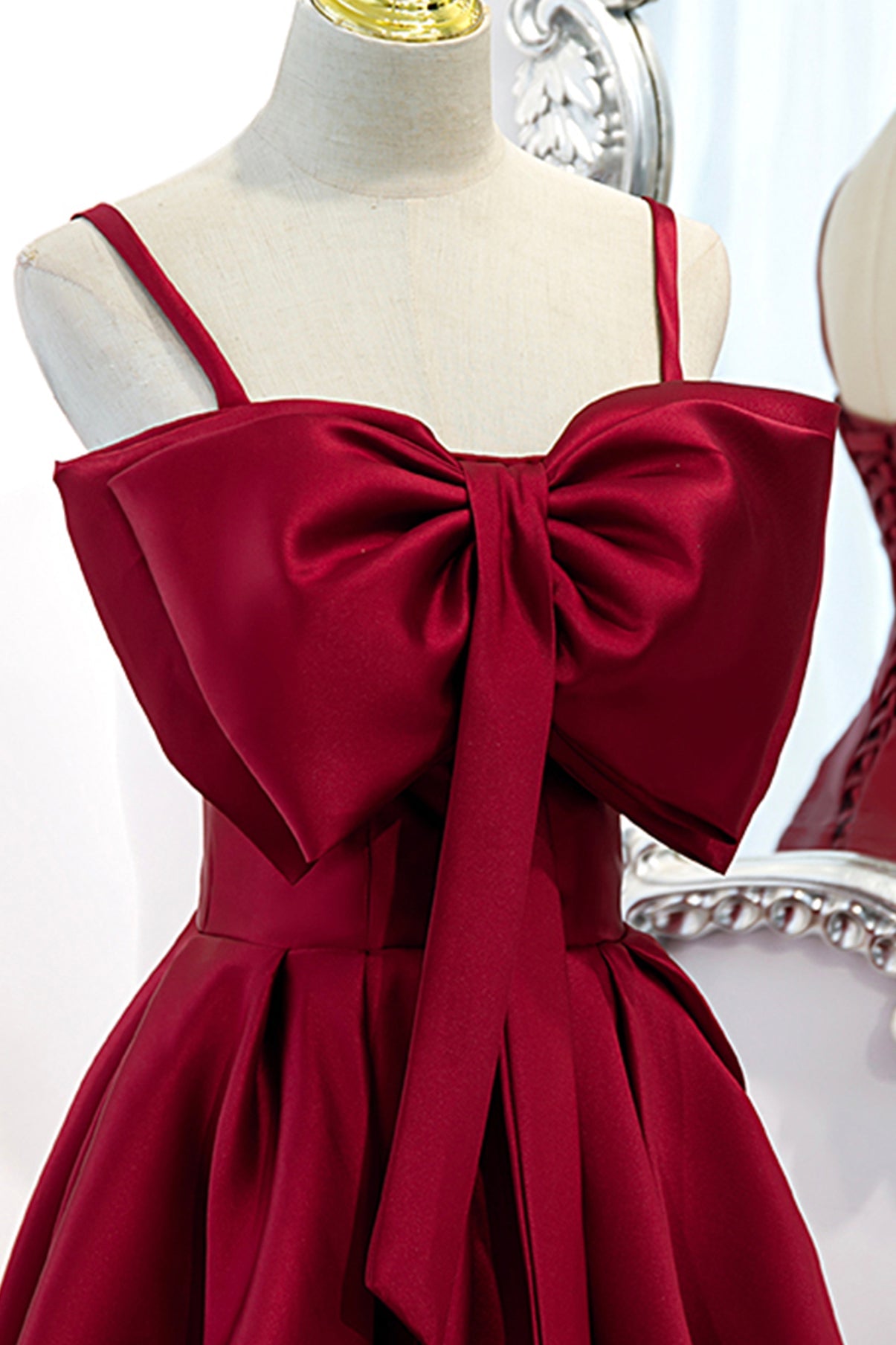 Burgundy satin long A line prom dress evening dress 8825
