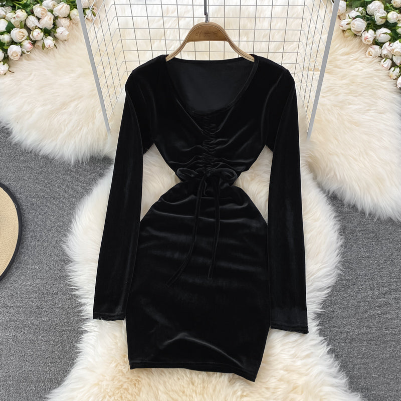 Sexy V Neck Velvet Long Sleeve Dress Fashion Dress 10864
