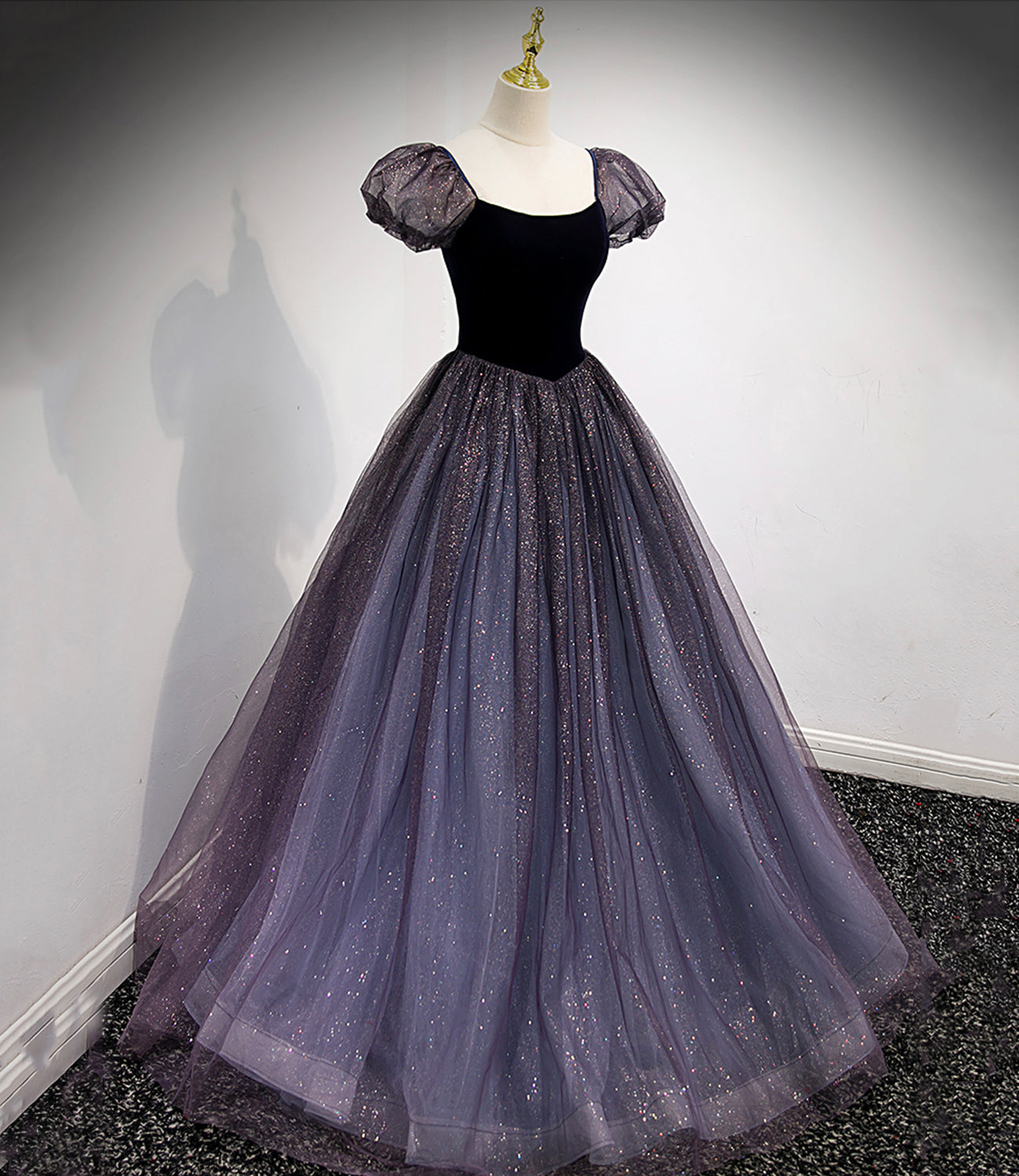 Black and purple tulle long prom dress evening dress 8879