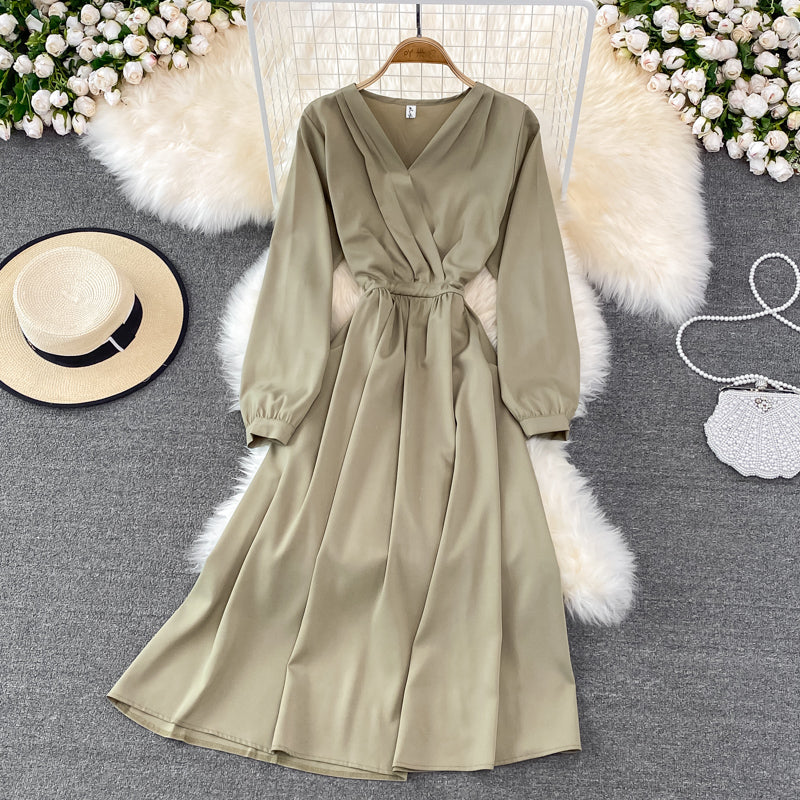 Simple V Neck Long Sleeve Dress Fashion Dress 10874