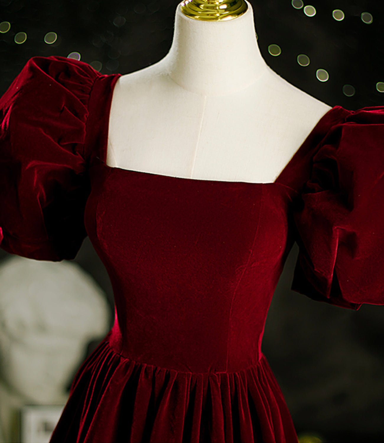Burgundy velvet long A line prom dress evening dress 8804