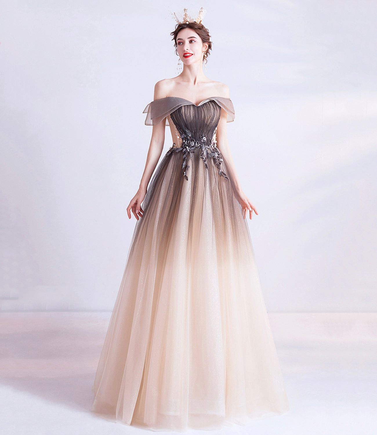 Cute tulle sequins long prom dress evening dress 10470