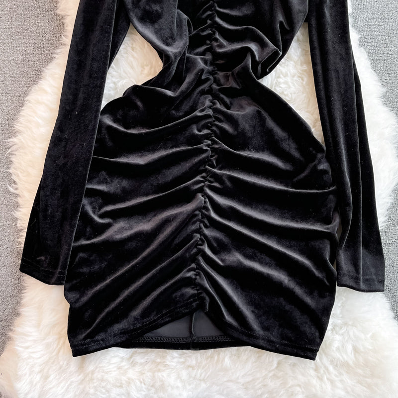 Black Velvet Long Sleeve Dress Fashion Dress 10936