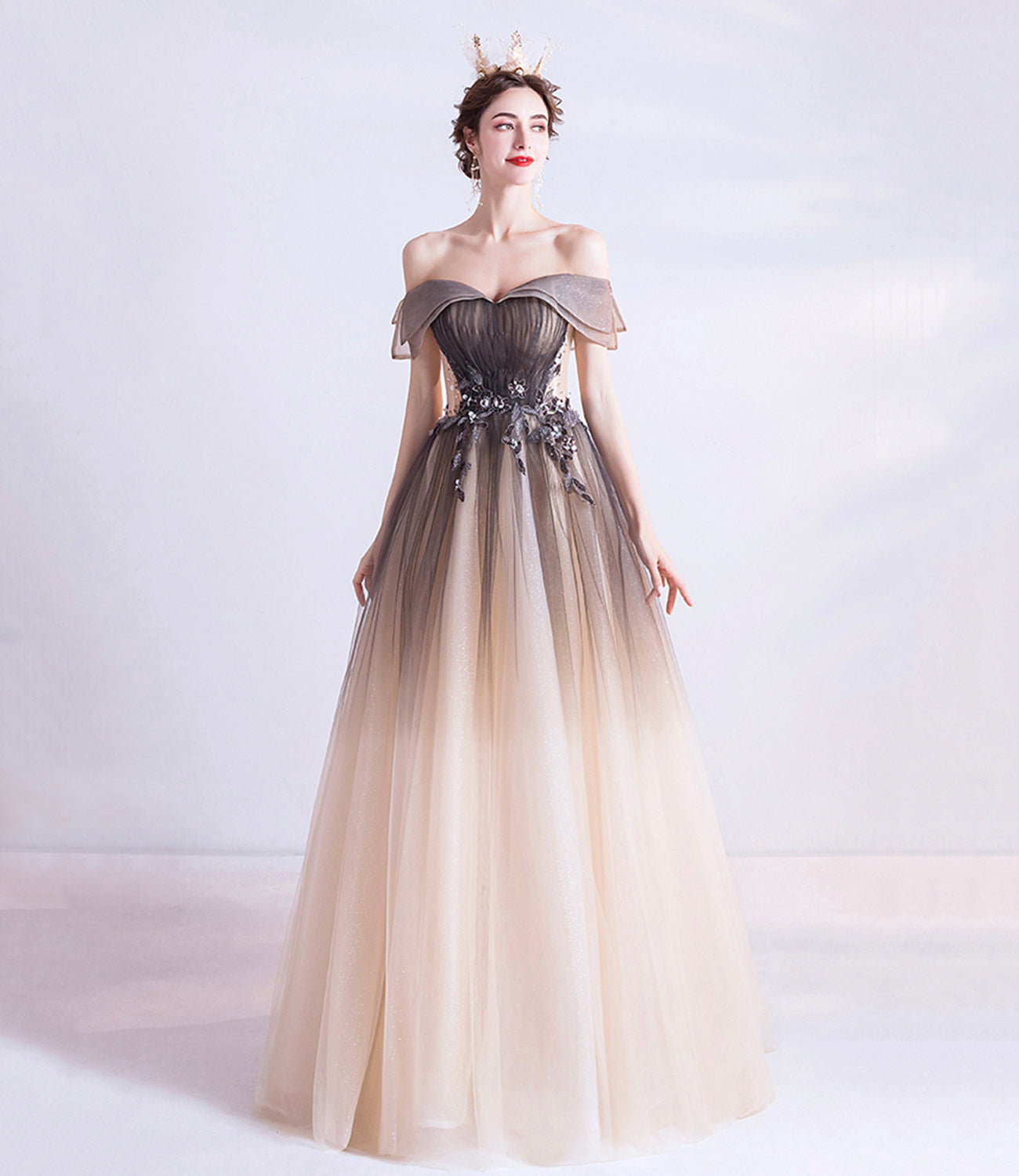 Cute tulle sequins long prom dress evening dress 10470