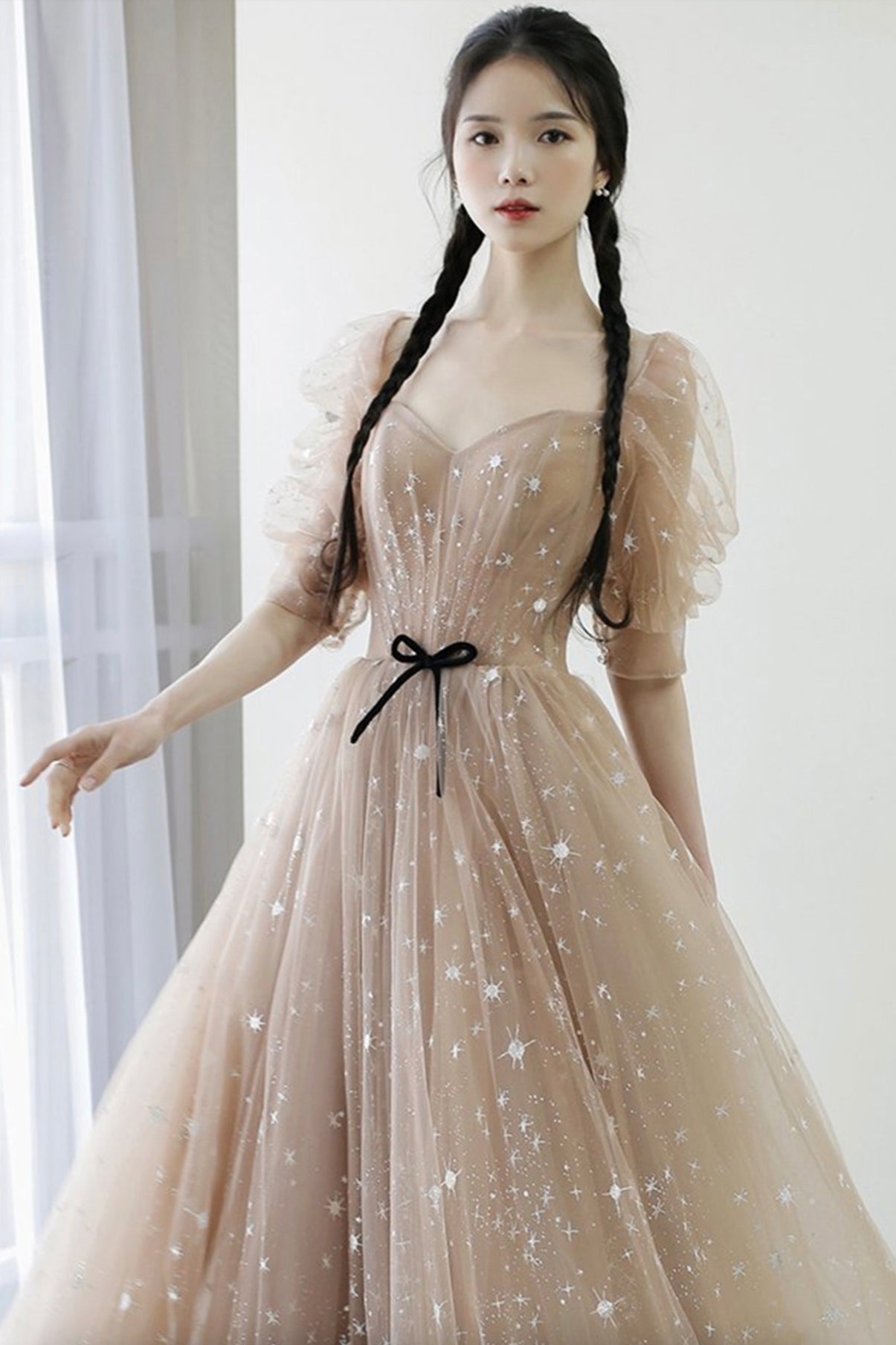 Cute tulle long A line prom dress evening dress 8787