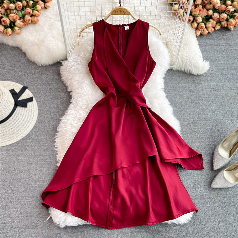 Red V Neck Short Dress Fashion Dress 10939