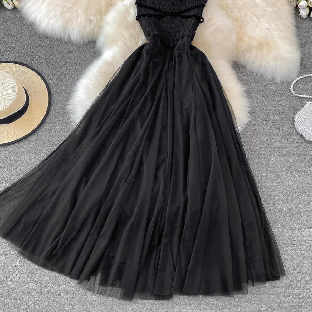 Black Tulle Off Shoulder Dress Fashion Girl Dress 10755