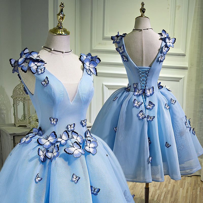 Blue tulle short prom dress blue homecoming dress 8907