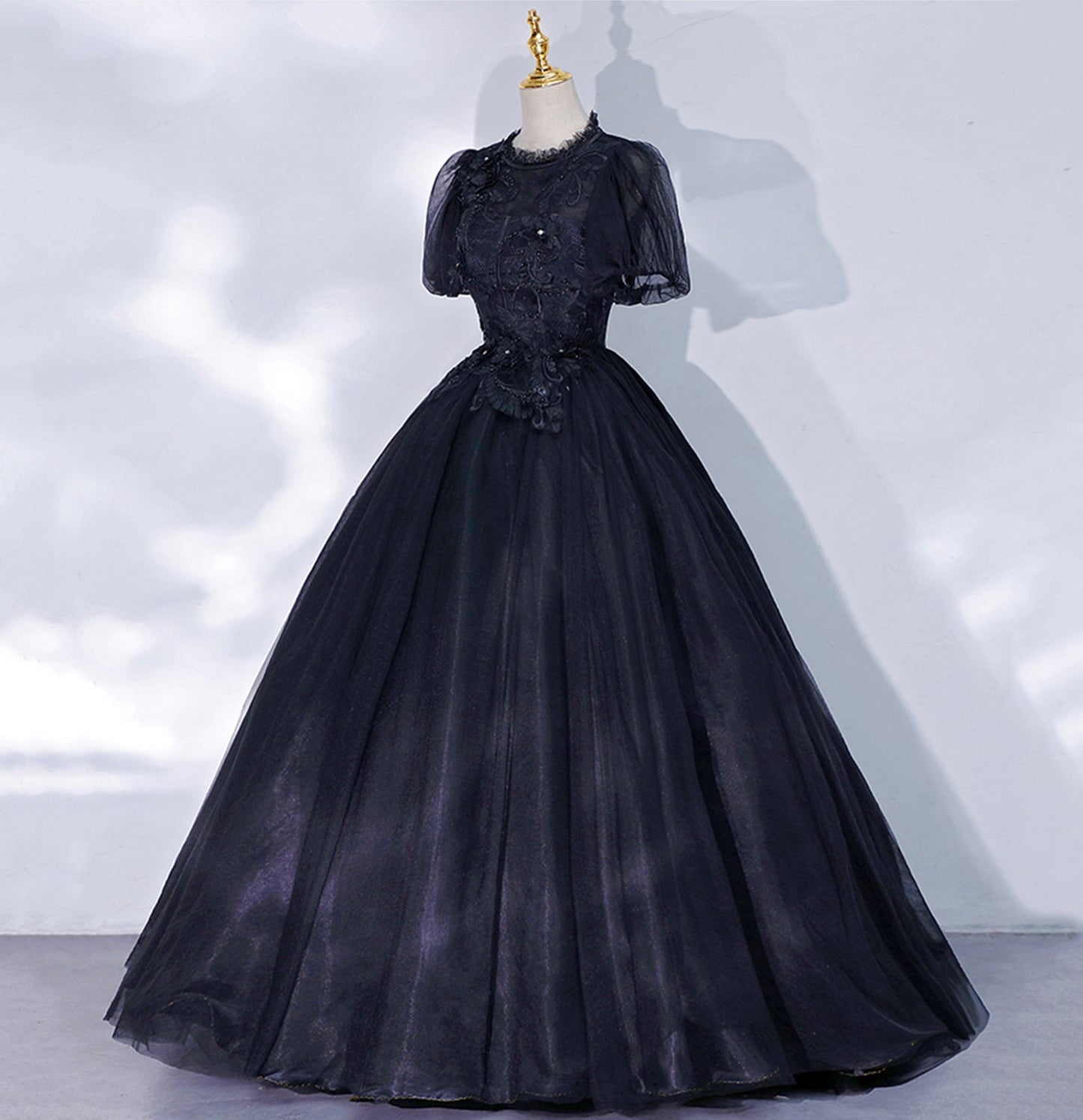 Black tulle lace long ball gown dress formal gown 10061