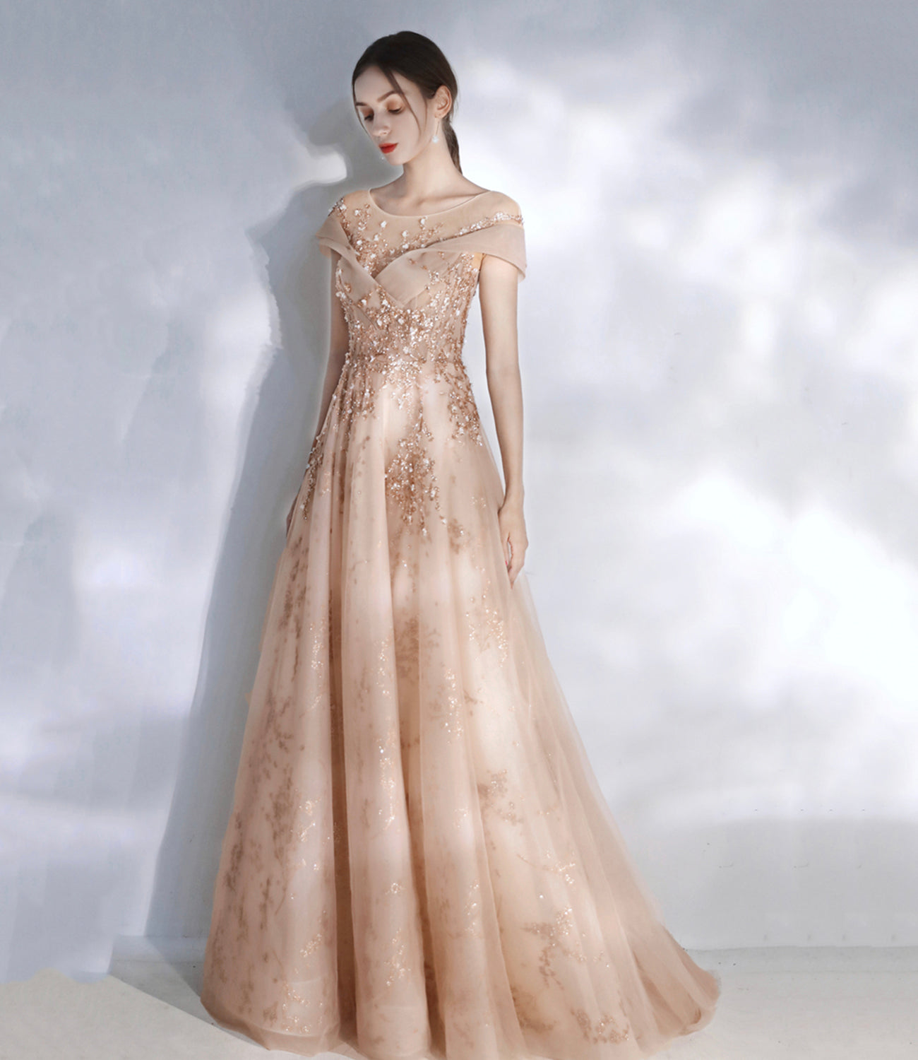 Stylish tulle sequins long prom dress evening dresses 10469