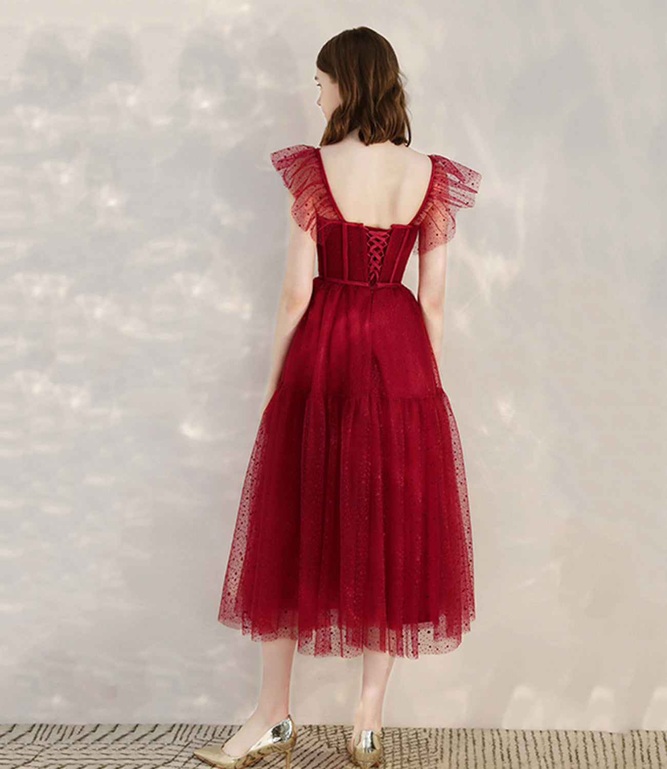 Red tulle short A line prom dress cocktail dress 10399